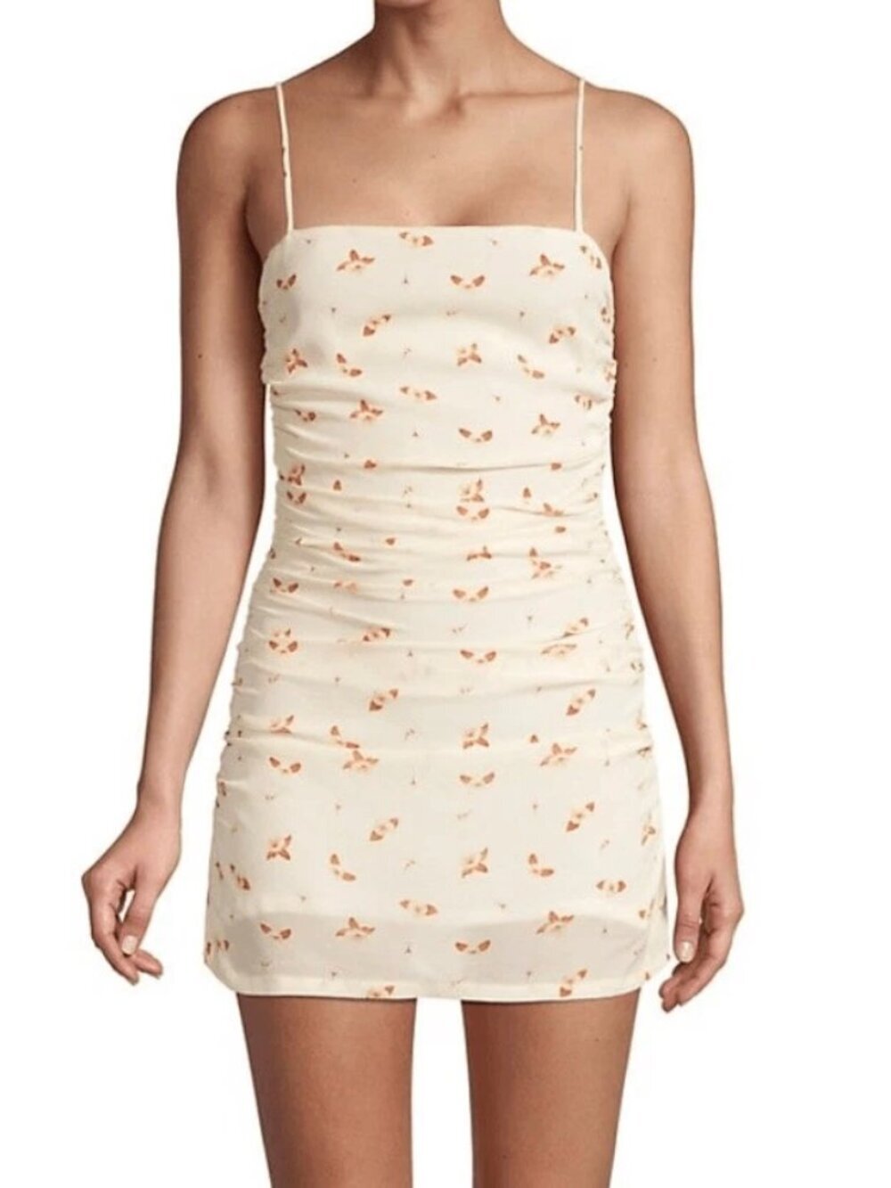 WeWoreWhat Ronnie Sleeveless Mini Dress Ruched Floral Cream Summer Size M